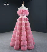 Pink Off Shoulder Elegant Party Fashion Evening Ball Gown - FashionByTeresa